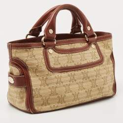Pre Owned Celine Brown/Beige Macadam Raffia and Leather Boogie Tote