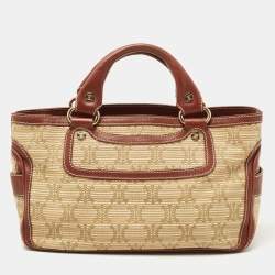 Pre Owned Celine Brown/Beige Macadam Raffia and Leather Boogie Tote