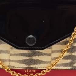 Pre Owned Celine Tricolor Lizard, Patent and Leather Pocket Envelope Wallet On Chain 
