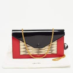 Pre Owned Celine Tricolor Lizard, Patent and Leather Pocket Envelope Wallet On Chain 