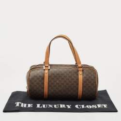 Pre Owned Celine Brown Macadam Coated Canvas and Leather Boston Bag