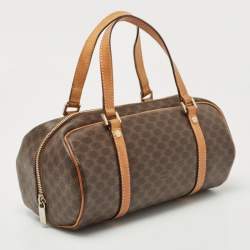 Pre Owned Celine Brown Macadam Coated Canvas and Leather Boston Bag