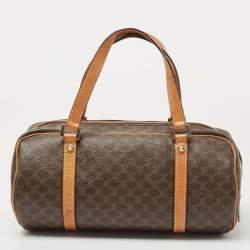 Pre Owned Celine Brown Macadam Coated Canvas and Leather Boston Bag