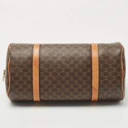 Pre Owned Celine Brown Macadam Coated Canvas and Leather Boston Bag