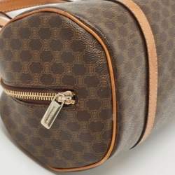 Pre Owned Celine Brown Macadam Coated Canvas and Leather Boston Bag