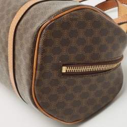 Pre Owned Celine Brown Macadam Coated Canvas and Leather Boston Bag