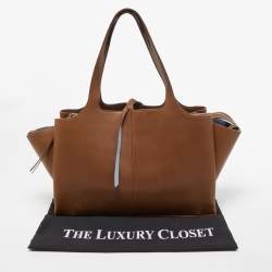 Pre Owned Celine Brown Leather Medium Tri-Fold Tote