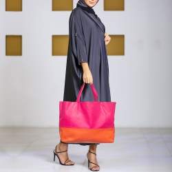 Pre Owned Celine Magenta/Orange Leather Horizontal Cabas Tote