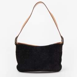 Pre Owned Celine Black/Natural Embossed Suede Shoulder Bag