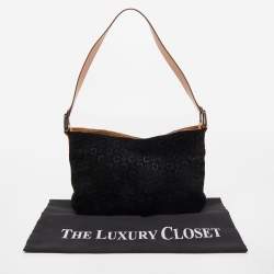 Pre Owned Celine Black/Natural Embossed Suede Shoulder Bag