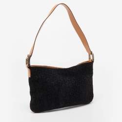 Pre Owned Celine Black/Natural Embossed Suede Shoulder Bag