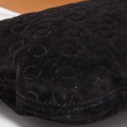 Pre Owned Celine Black/Natural Embossed Suede Shoulder Bag