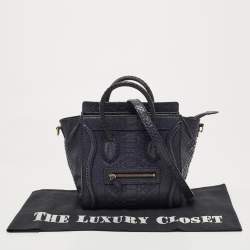 Pre Owned Celine Navy Blue Python Nano Luggage Tote