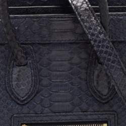 Pre Owned Celine Navy Blue Python Nano Luggage Tote