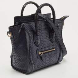 Pre Owned Celine Navy Blue Python Nano Luggage Tote