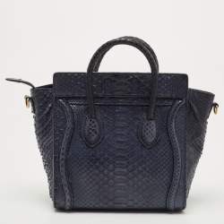 Pre Owned Celine Navy Blue Python Nano Luggage Tote