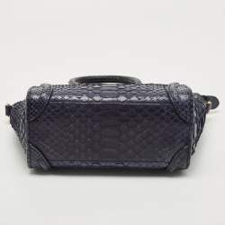 Pre Owned Celine Navy Blue Python Nano Luggage Tote