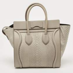 Pre Owned Celine Grey Python and Leather Mini Luggage Tote 