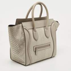 Pre Owned Celine Grey Python and Leather Mini Luggage Tote 
