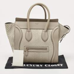 Pre Owned Celine Grey Python and Leather Mini Luggage Tote 