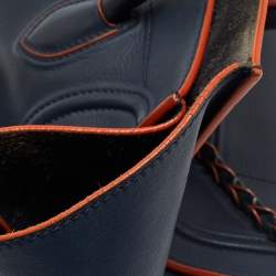 Pre Owned Celine Navy Blue/Orange Leather Medium Phantom Luggage Tote