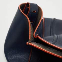 Pre Owned Celine Navy Blue/Orange Leather Medium Phantom Luggage Tote