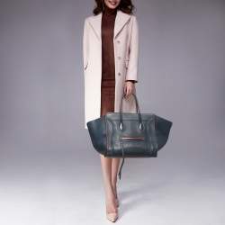 Pre Owned Celine Navy Blue/Orange Leather Medium Phantom Luggage Tote