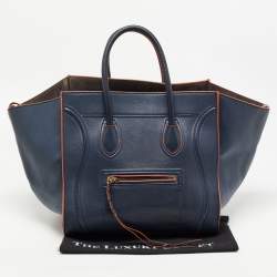 Pre Owned Celine Navy Blue/Orange Leather Medium Phantom Luggage Tote