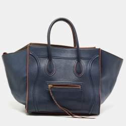 Pre Owned Celine Navy Blue/Orange Leather Medium Phantom Luggage Tote