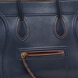 Pre Owned Celine Navy Blue/Orange Leather Medium Phantom Luggage Tote