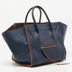 Pre Owned Celine Navy Blue/Orange Leather Medium Phantom Luggage Tote