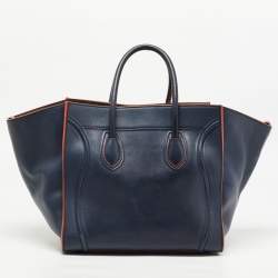 Pre Owned Celine Navy Blue/Orange Leather Medium Phantom Luggage Tote
