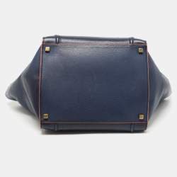 Pre Owned Celine Navy Blue/Orange Leather Medium Phantom Luggage Tote