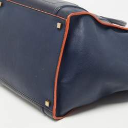 Pre Owned Celine Navy Blue/Orange Leather Medium Phantom Luggage Tote