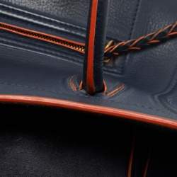 Pre Owned Celine Navy Blue/Orange Leather Medium Phantom Luggage Tote