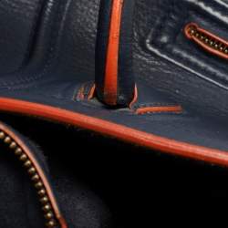 Pre Owned Celine Navy Blue/Orange Leather Medium Phantom Luggage Tote