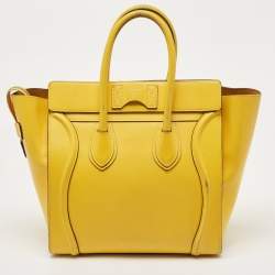 Pre Owned Celine Yellow Leather Mini Luggage Tote