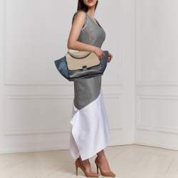 Pre Owned Celine Tri Color Leather and Suede Medium Trapeze Top Handle Bag