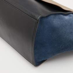 Pre Owned Celine Tri Color Leather and Suede Medium Trapeze Top Handle Bag