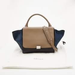 Pre Owned Celine Tri Color Leather and Suede Medium Trapeze Top Handle Bag