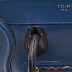 Pre Owned Celine Blue/Black Leather Micro Luggage Tote