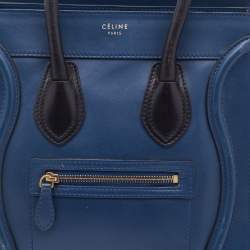 Pre Owned Celine Blue/Black Leather Micro Luggage Tote