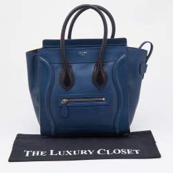 Pre Owned Celine Blue/Black Leather Micro Luggage Tote