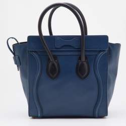 Pre Owned Celine Blue/Black Leather Micro Luggage Tote