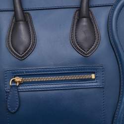 Pre Owned Celine Blue/Black Leather Micro Luggage Tote