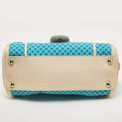 Pre Owned Celine Cream/Blue Macadam Canvas and Leather Dome Satchel
