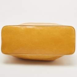 Pre Owned Celine Mustard Crinkled Glossy Leather Logo Satchel