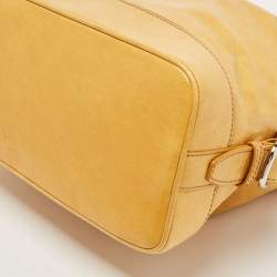 Pre Owned Celine Mustard Crinkled Glossy Leather Logo Satchel