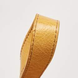 Pre Owned Celine Mustard Crinkled Glossy Leather Logo Satchel