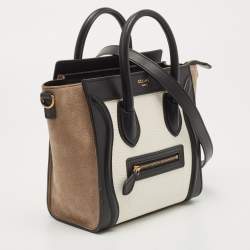 Pre Owned حقيبة يد توتس سيلين نانو لاغيدج جلد وجلد ثعبان بيج/أسود